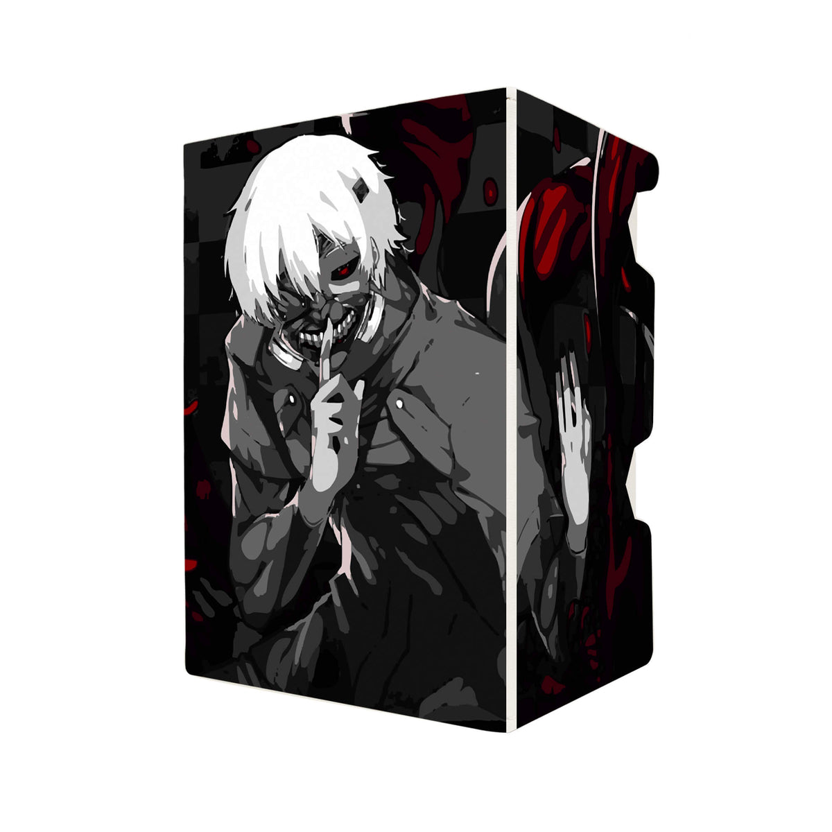 Here's another quality white deck box from LDB Duel featuring our exclusive Ken Kaneki art. Fits all types of trading card games, including Pokémon, Yu-Gi-Oh! and Magic The Gathering. The perfect card holder for the TCG player safely holds up to 100 double-sleeved cards. EVEN in extra thick sleeves. Comes with a pull-out dice tray. Tokyo-Ghoul-anime-tcg-accessories-card-storage-LDB-Duel