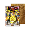 Level up your game with our custom-printed metal field centers, featuring exclusive King of Games artwork in gold metal. Durable, scratch-resistant, and embossed with the iconic Yu-Gi-Oh! card back, these slim field centers fit perfectly in card sleeves. Yugi-Muto-yugioh-metal-card-embossed-design-custom-artwork-duel-accessories-ldb-duel