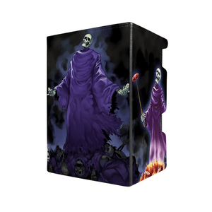 Here's another quality black deck box from LDB Duel featuring our exclusive King of Skull Servants art. Fits all types of trading card games, including Pokémon, Yu-Gi-Oh! and Magic The Gathering. The perfect card holder for the TCG player safely holds up to 100 double-sleeved cards. EVEN in extra thick sleeves. Comes with a pull-out dice tray. Wightmare-yugioh-mtg-pokemon-tcg-accessories-card-storage-LDB-Duel