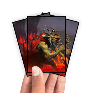 Enhance your cards with our elegant black border card sleeves, featuring a sleek, sophisticated design for a bold, modern aesthetic. From LDB Duel. Perfect for showcasing your collection, these sleeves are printed with our exclusive Krenko, Mob Boss design. Goblin-Chieftain-yugioh-mtg-pokemon-card-protection-standard-japanese-dragon-shield-LDB-Duel-black