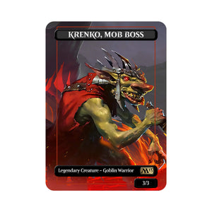 Level up your game with our custom-printed metal orica cards, featuring exclusive Krenko, Mob Boss artwork in gold metal. Durable, scratch-resistant, and embossed with the iconic Yu-Gi-Oh! card back, these slim field centers fit perfectly in card sleeves. Goblin-Sledder-yugioh-mtg-pokemon-metal-card-embossed-design-custom-artwork-duel-accessories-ldb-duel