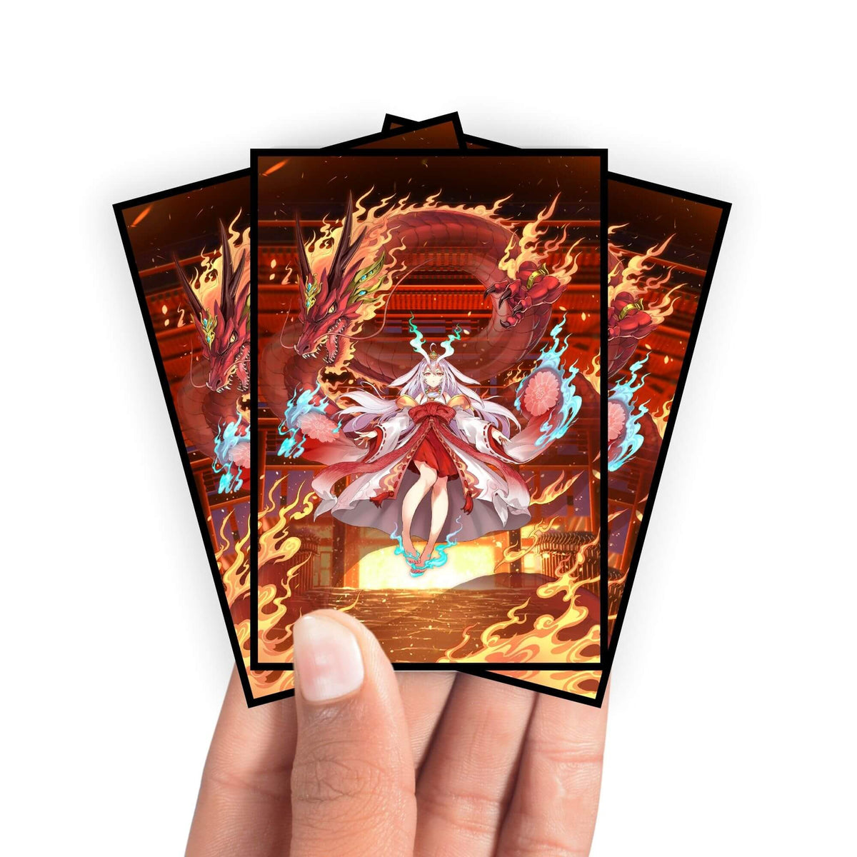 Enhance your cards with our elegant black border card sleeves, featuring a sleek, sophisticated design for a bold, modern aesthetic. From LDB Duel. Perfect for showcasing your collection, these sleeves are printed with our exclusive Kurikara Divincarnate design. Fairy-yugioh-mtg-pokemon-card-protection-standard-japanese-dragon-shield-LDB-Duel-black
