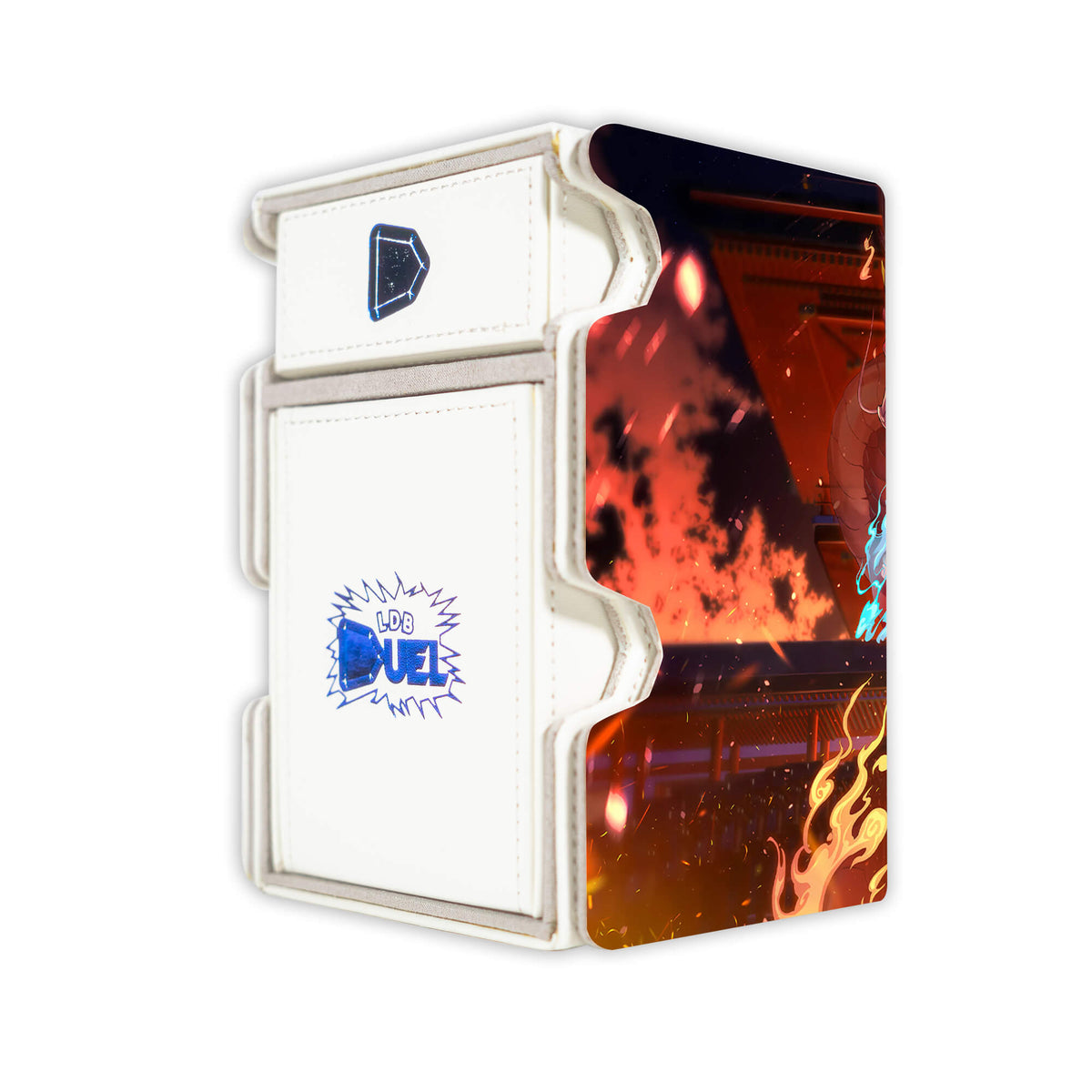 Here is the Right View of the Kurikara Divincarnate Mach 3 White Deck Box. kulika-yugioh-deck-tray-dice-tray-LDB-Duel