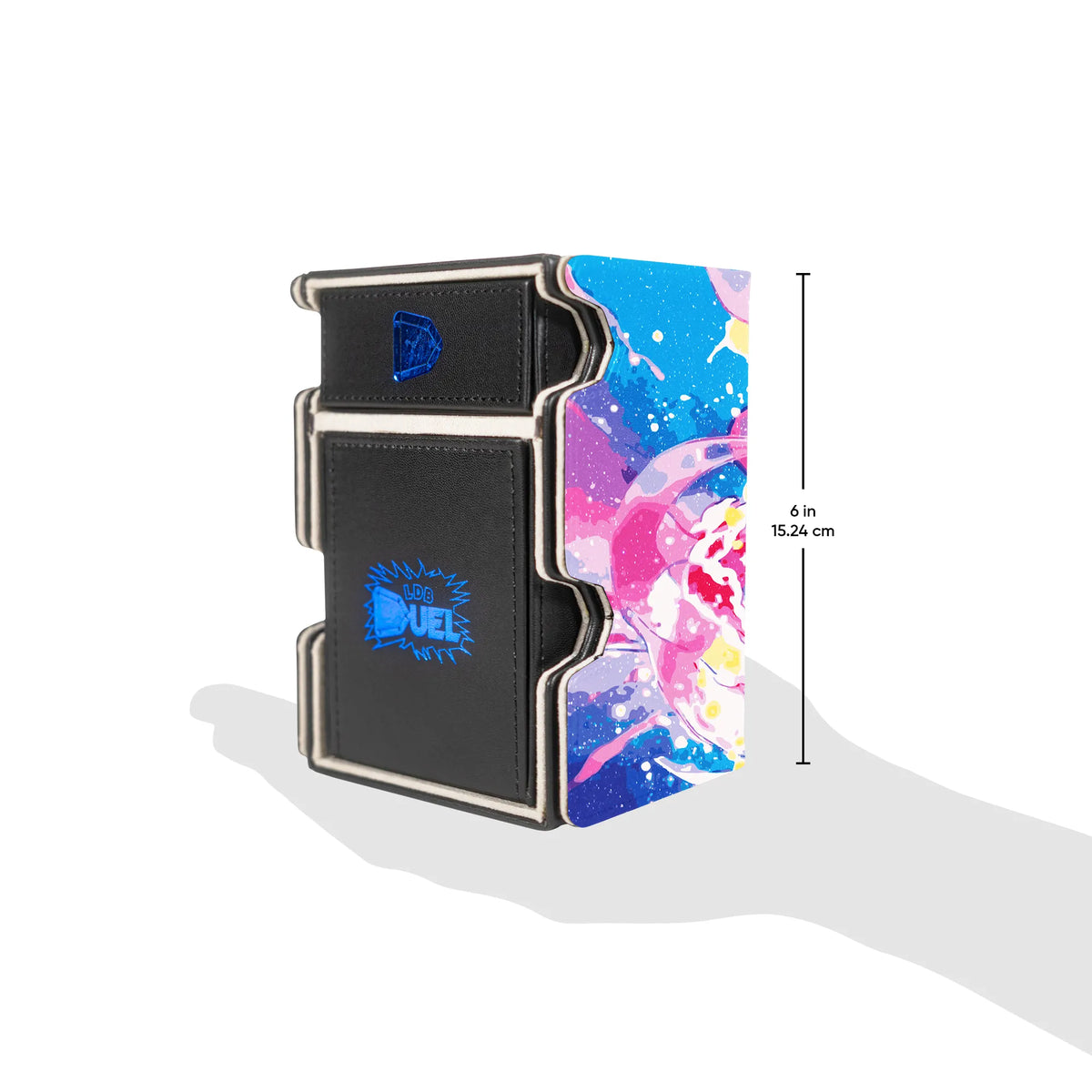 LDBDuel Deck Box – 6 Inch features a premium structured design with a 6-inch (15.24 cm) height and a vibrant custom-printed side panel. Designed to keep your trading cards organized and protected, this deck box combines durable construction with a stylish personalized appearance. The secure storage design is ideal for Pokémon, Yu-Gi-Oh!, Magic: The Gathering, One Piece, and other trading card games. Customize the exterior with your favorite artwork, characters, colors, or themes to create a unique de