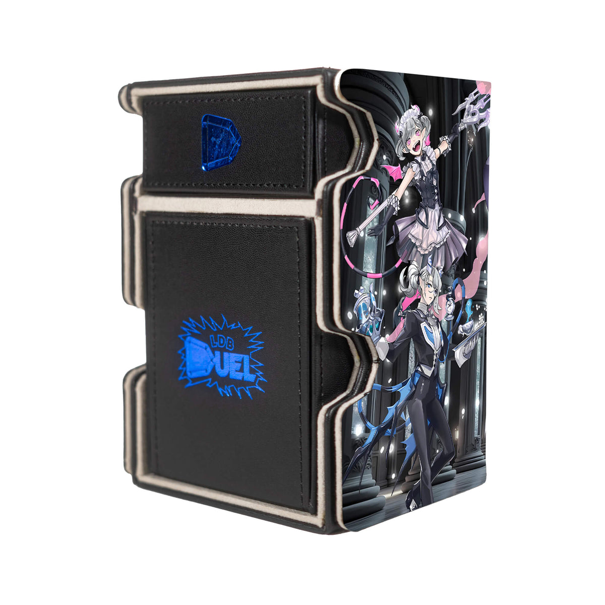 Here is the Right View of the Labrynth Archetype Mach 3 Black Deck Box. Cooclock-yugioh-deck-tray-dice-tray-LDB-Duel