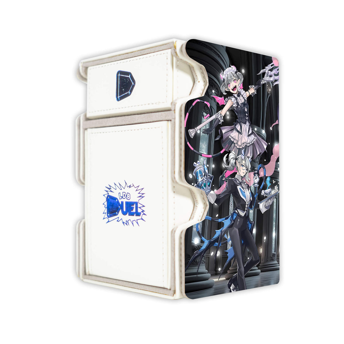 Here is the Right View of the Labrynth Archetype Mach 3 White Deck Box. Chandraglier-yugioh-deck-tray-dice-tray-LDB-Duel
