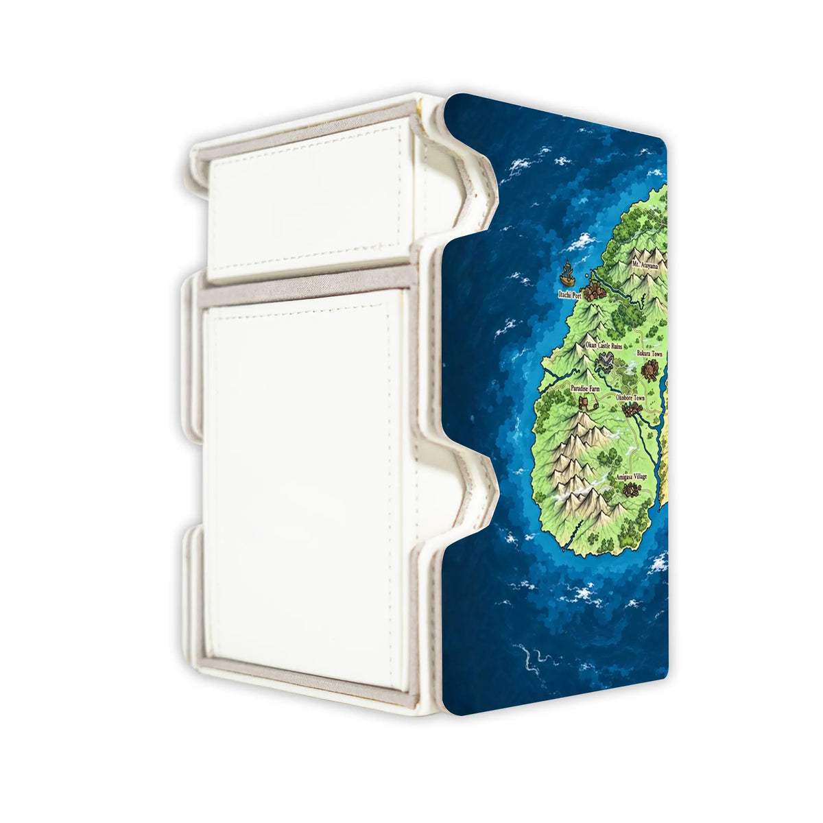 Here is the Right View of the Land of Wano Mach 3 White Deck Box. Flower-Capital-onepiece-deck-tray-dice-tray-LDB-Duel