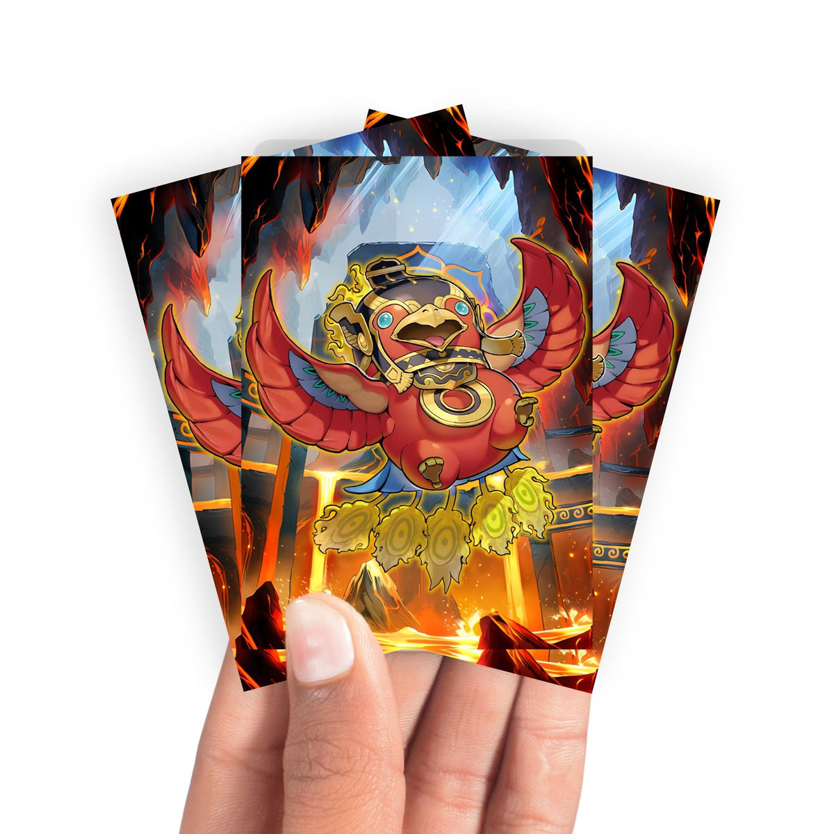 Keep your cards safe and stylish with our borderless card sleeves. Designed edge-to-edge to showcase your artwork, they offer a sleek, modern aesthetic. From LDB Duel, printed with the exclusive Legendary Fire King Ponix design for a fresh, premium feel.Ulcanix-yugioh-mtg-pokemon-card-protection-standard-japanese-dragon-shield-LDB-Duel-borderless