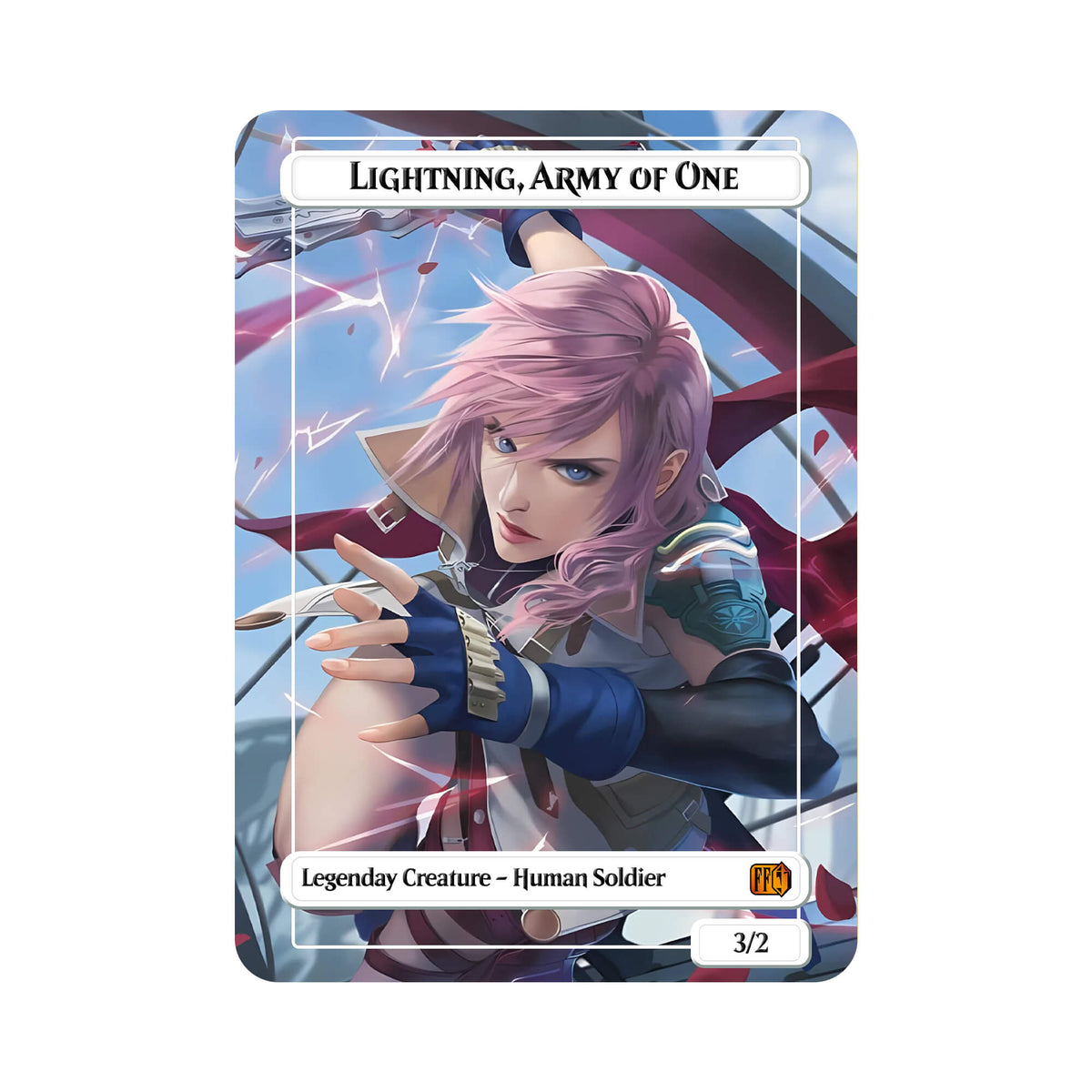 Level up your game with our custom-printed metal orica card, featuring exclusive Lightning, Army of One artwork in gold metal. Durable, scratch-resistant, and embossed with the iconic Yu-Gi-Oh! card back, these slim field centers fit perfectly in card sleeves. Commando-mtg-yugioh-pokemon-metal-card-embossed-design-custom-artwork-duel-accessories-ldb-duel