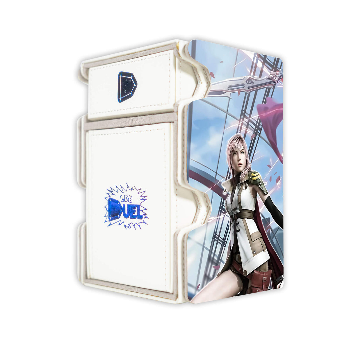Here is the Right View of the Lightning, Army of One Mach 3 White Deck Box. Omega-Weapon-mtg-deck-tray-dice-tray-LDB-Duel