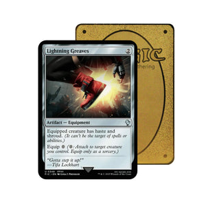 Level up your game with our custom-printed metal orica cards, featuring exclusive Lightning Greaves artwork in gold metal. Durable, scratch-resistant, and embossed with the iconic Yu-Gi-Oh! card back, these slim orica cards fit perfectly in card sleeves. Artifact-mtg-yugioh-pokemon-metal-card-embossed-design-custom-artwork-duel-accessories-ldb-duel