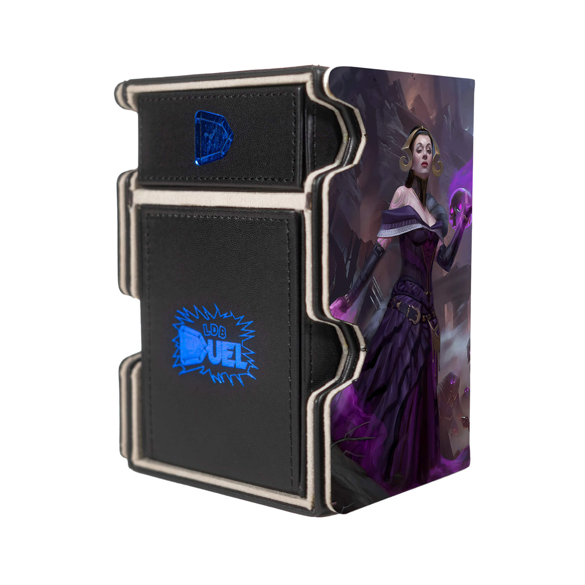 Here is the Right View of the Liliana - Legendary Planeswalker Mach 3 Black Deck Box. Dreadhorde-General-mtg-deck-tray-dice-tray-LDB-Duel