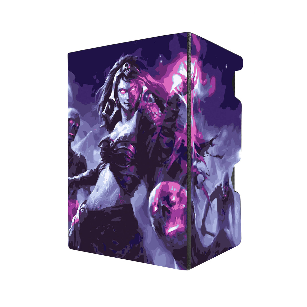 Here's another quality black deck box from LDB Duel featuring our exclusive Liliana Vess art. Fits all types of trading card games, including Pokémon, Yu-Gi-Oh! and Magic The Gathering. The perfect card holder for the TCG player safely holds up to 100 double-sleeved cards. EVEN in extra thick sleeves. Comes with a pull-out dice tray. Liliana-mtg-tcg-accessories-card-storage-LDB-Duel