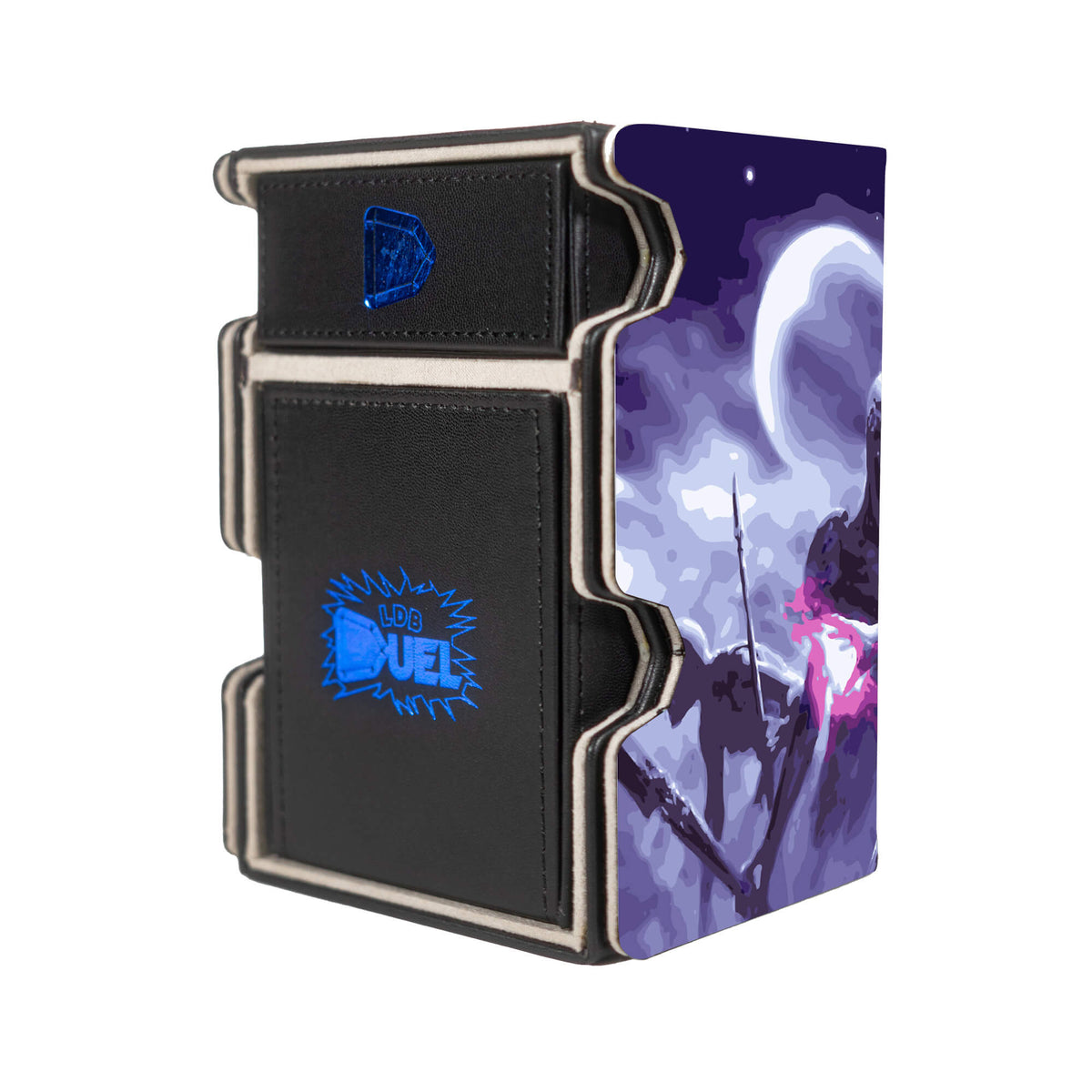Here is the Right View of the Liliana Vess Mach 3 Black Deck Box. Mythic-Rare-mtg-deck-tray-dice-tray-LDB-Duel