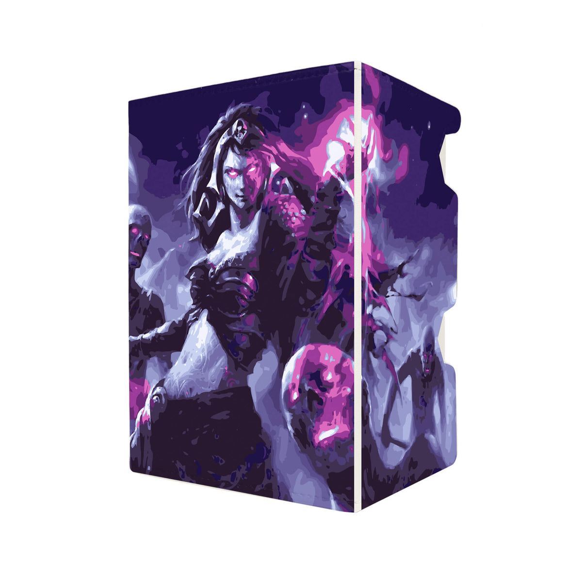 Here's another quality white deck box from LDB Duel featuring our exclusive Liliana Vess art. Fits all types of trading card games, including Pokémon, Yu-Gi-Oh! and Magic The Gathering. The perfect card holder for the TCG player safely holds up to 100 double-sleeved cards. EVEN in extra thick sleeves. Comes with a pull-out dice tray. Liliana-mtg-tcg-accessories-card-storage-LDB-Duel