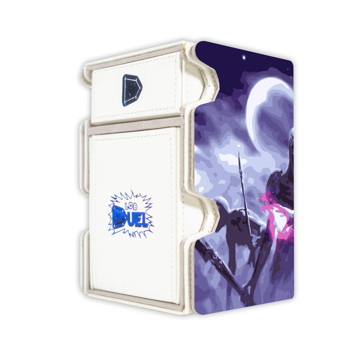 Here is the Right View of the Liliana Vess Mach 3 White Deck Box. Planeswalker-mtg-deck-tray-dice-tray-LDB-Duel