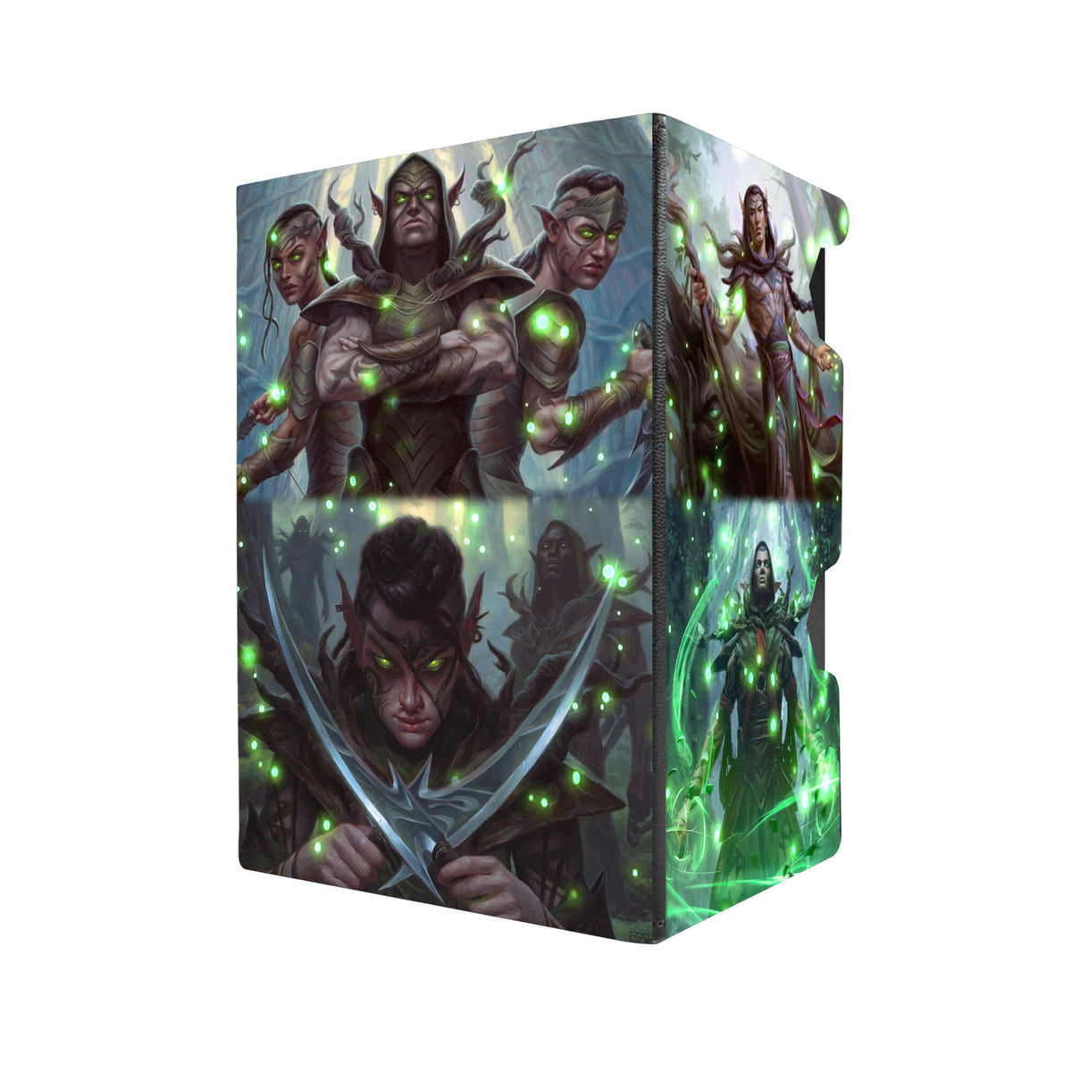 Here's another quality black deck box from LDB Duel featuring our exclusive Llanowar Elves art. Fits all types of trading card games, including Pokémon, Yu-Gi-Oh! and Magic The Gathering. The perfect card holder for the TCG player safely holds up to 100 double-sleeved cards. EVEN in extra thick sleeves. Comes with a pull-out dice tray. Llanowarelfen-mtg-yugioh-pokemon-tcg-accessories-card-storage-LDB-Duel