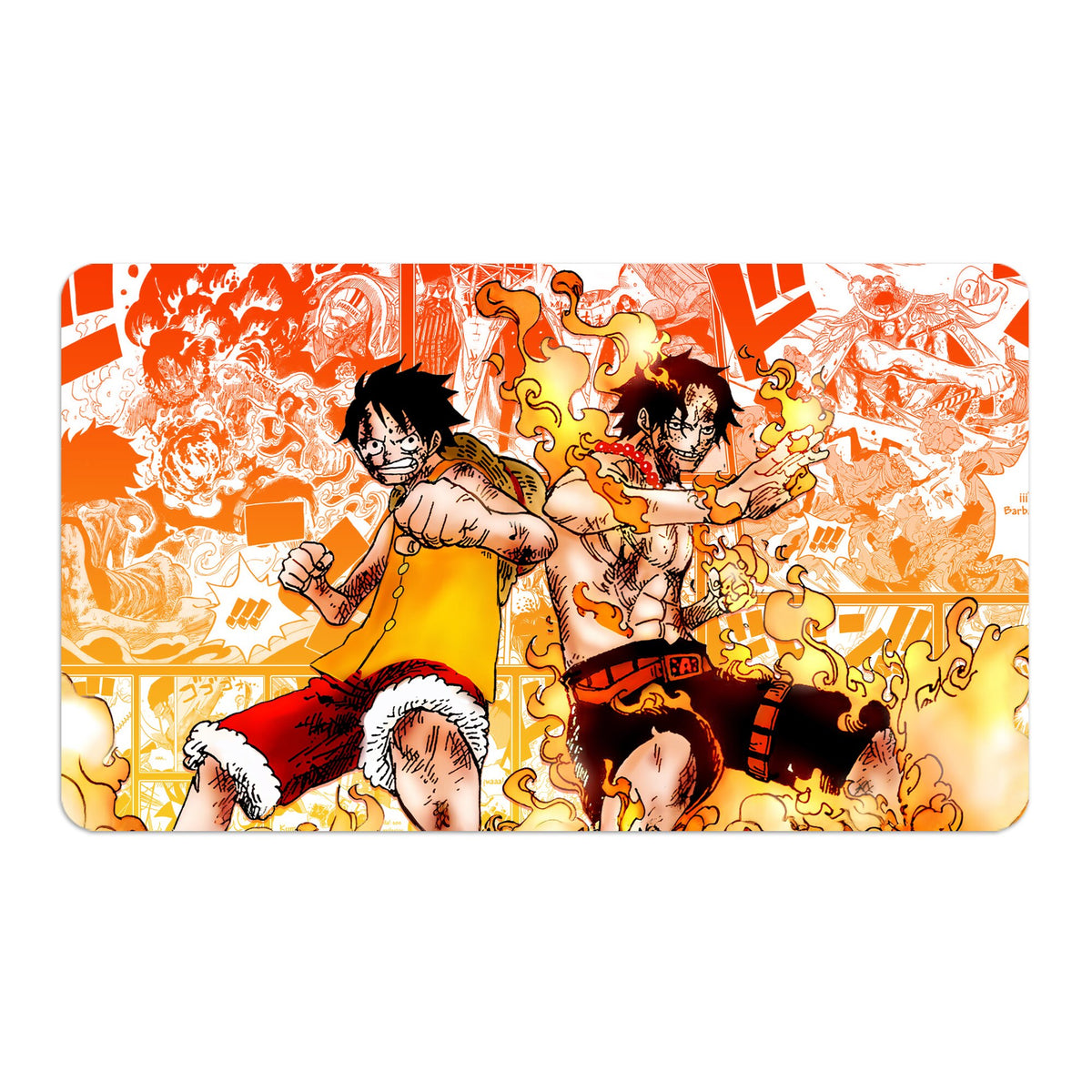 Transform your dueling experience with LDB Duel featuring our exclusive art Luffy & Ace playmat! Featuring a soft cloth top for smooth card movement and a durable rubber back for a secure grip, this 24x14 inch mat is machine washable and safe for cards and sleeves. One-Piece-anime-yugioh-mtg-pokemon-custom-artwork-premium-durable-rubber-ldb-duel