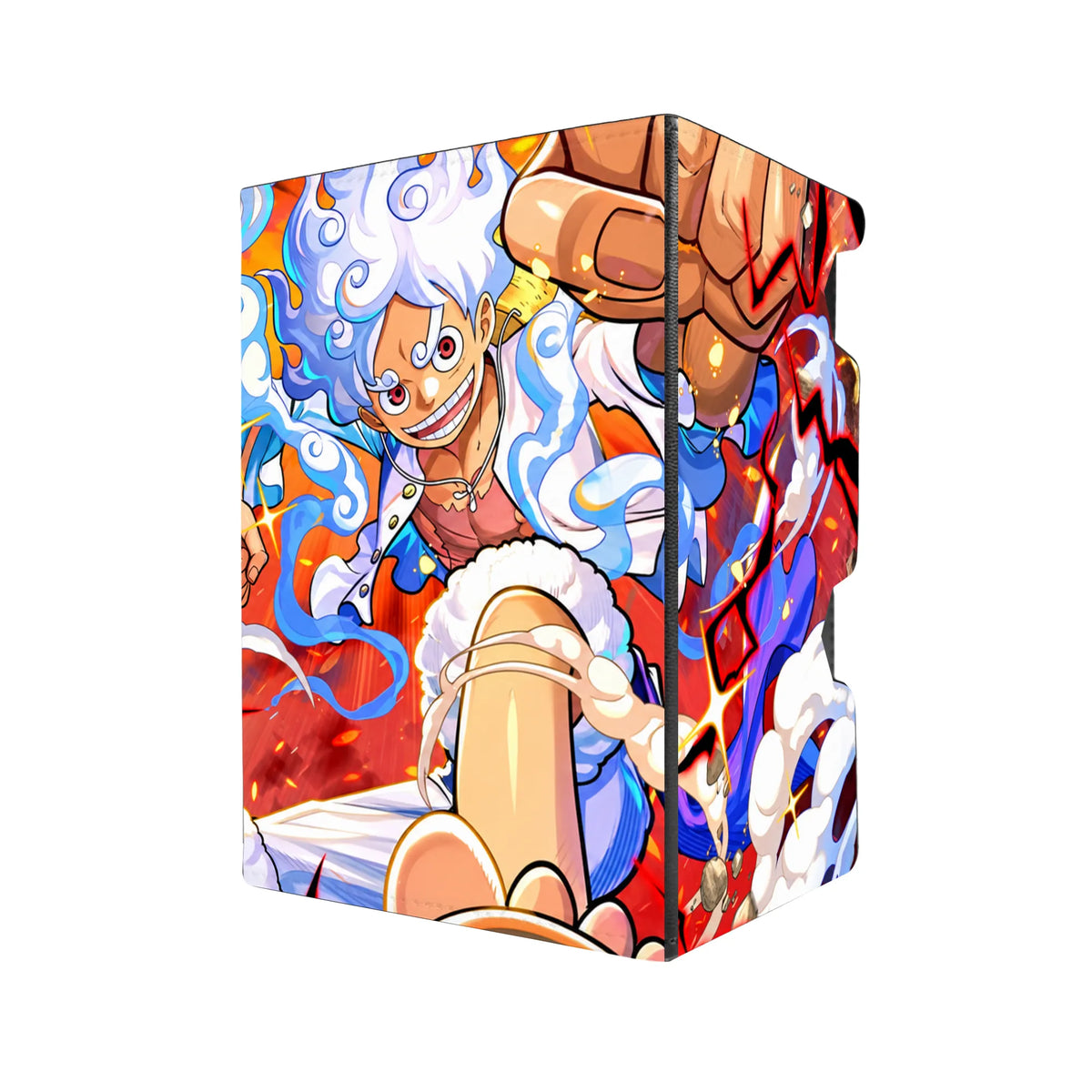 Here's another quality black deck box from LDB Duel featuring our exclusive Luffy's Gear 5 Awakening art. Fits all types of trading card games, including Pokémon, Yu-Gi-Oh! and Magic The Gathering. The perfect card holder for the TCG player safely holds up to 100 double-sleeved cards. EVEN in extra thick sleeves. Comes with a pull-out dice tray. Luffy-onepie-tcg-accessories-card-storage-LDB-Duel