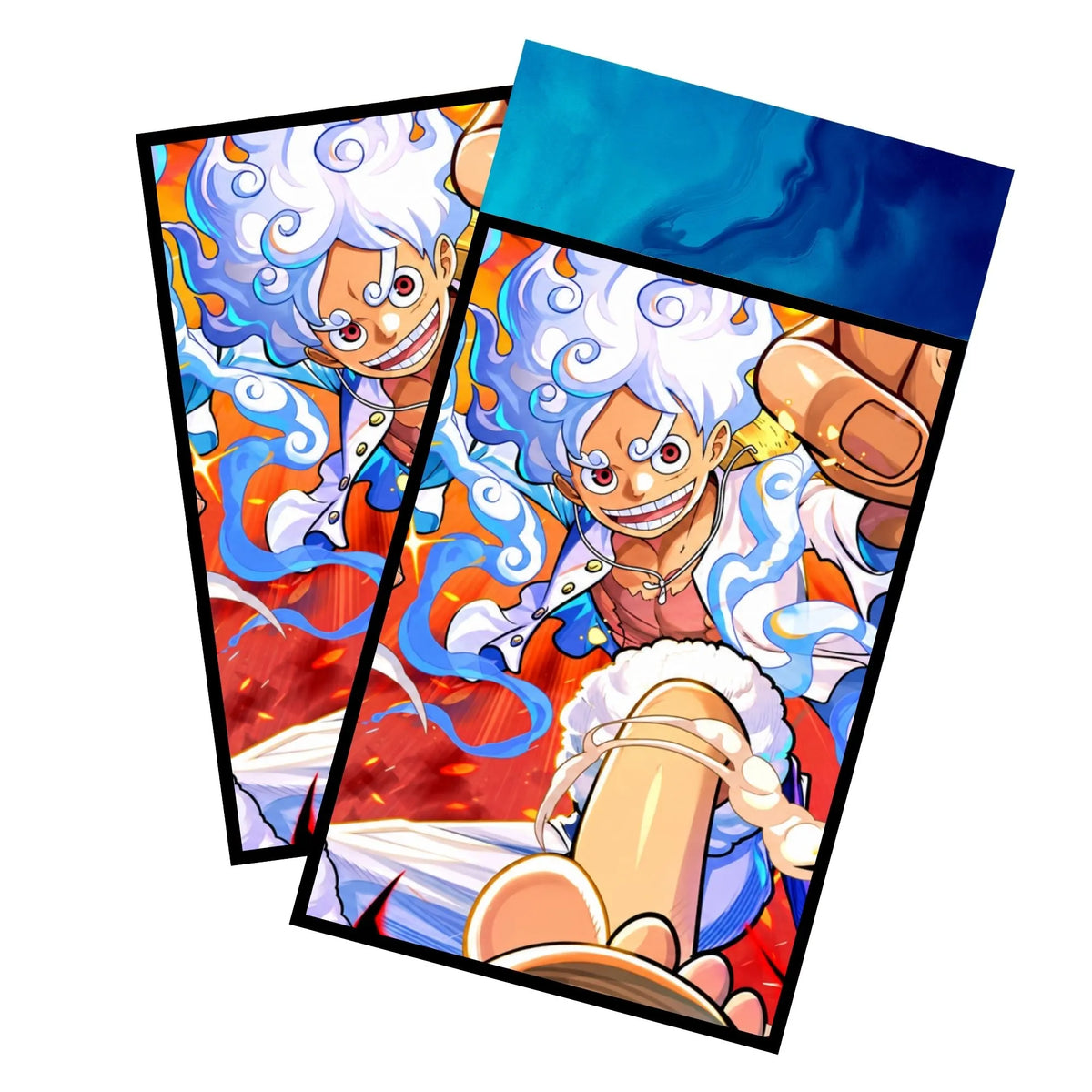 Enhance your cards with our elegant black border card sleeves, featuring a sleek, sophisticated design for a bold, modern aesthetic. From LDB Duel. Perfect for showcasing your collection, these sleeves are printed with our exclusive Luffy's Gear 5 Awakening design. Luffy-onepiece-card-protection-standard-japanese-dragon-shield-LDB-Duel-black