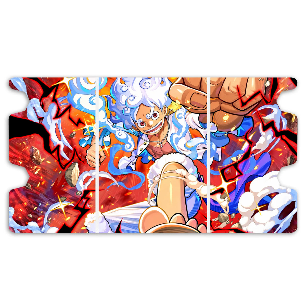 Here is the Full Lid Design of the Luffy's Gear 5 Awakening Mach 3 White Deck Box. Strawhat-Pirates-onepiece-custom-deck-portable-collector-LDB-Duel