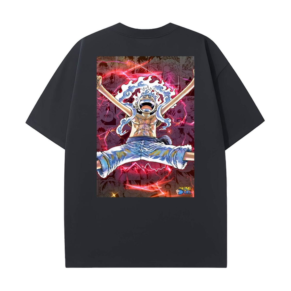 Level up your look with the premium Luffy: Sun God Nika T-shirt design from LDB Duel. Crafted from soft, breathable cotton and finished with vibrant DTF printing, this black t-shirt is designed for comfort that lasts. Featuring a bold back design, it’s perfect for anime fans, TCG players, and gamers who want to stand out, whether at events, tournaments, or just relaxing with friends.  Gear-5-anime-ygo-magic-tshirt-gaming-accesories-LDB-Duel