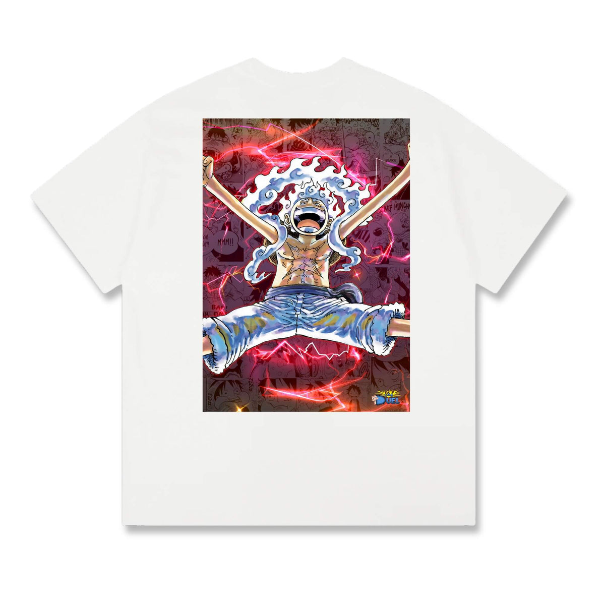 Level up your look with the premium Luffy: Sun God Nika T-shirt design from LDB Duel. Crafted from soft, breathable cotton and finished with vibrant DTF printing, this white t-shirt is designed for comfort that lasts. Featuring a bold back design, it’s perfect for anime fans, TCG players, and gamers who want to stand out, whether at events, tournaments, or just relaxing with friends. Strawhat-pirates-anime-ygo-magic-tshirt-gaming-accesories-LDB-Duel