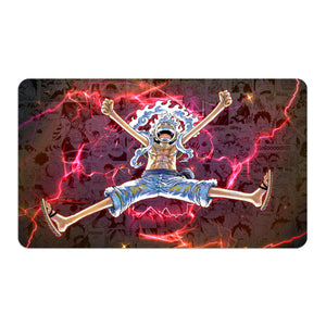 Transform your dueling experience with LDB Duel featuring our exclusive art Luffy: Sun God Nika playmat! Featuring a soft cloth top for smooth card movement and a durable rubber back for a secure grip, this 24x14 inch mat is machine washable and safe for cards and sleeves. Shanks-anime-yugioh-mtg-pokemon-custom-artwork-premium-durable-rubber-ldb-duel
