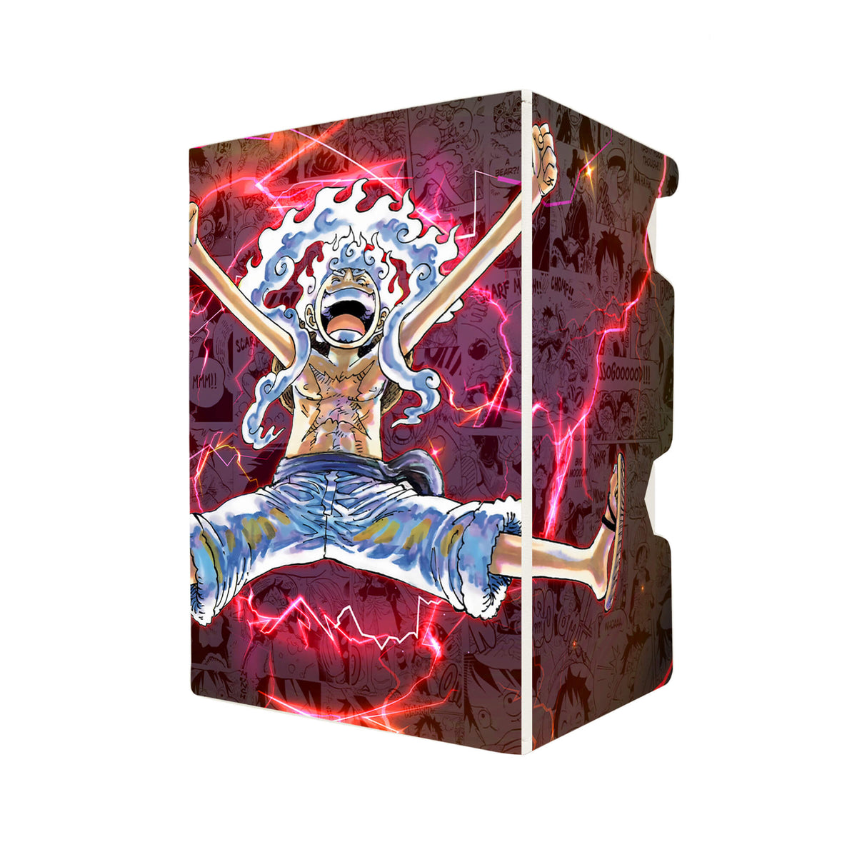 Here's another quality white deck box from LDB Duel featuring our exclusive Luffy: Sun God Nika art. Fits all types of trading card games, including Pokémon, Yu-Gi-Oh! and Magic The Gathering. The perfect card holder for the TCG player safely holds up to 100 double-sleeved cards. EVEN in extra thick sleeves. Comes with a pull-out dice tray. Pirate-King-anime-ygo-magic-digimon-card-protector-gaming-accesories-LDB-Duel