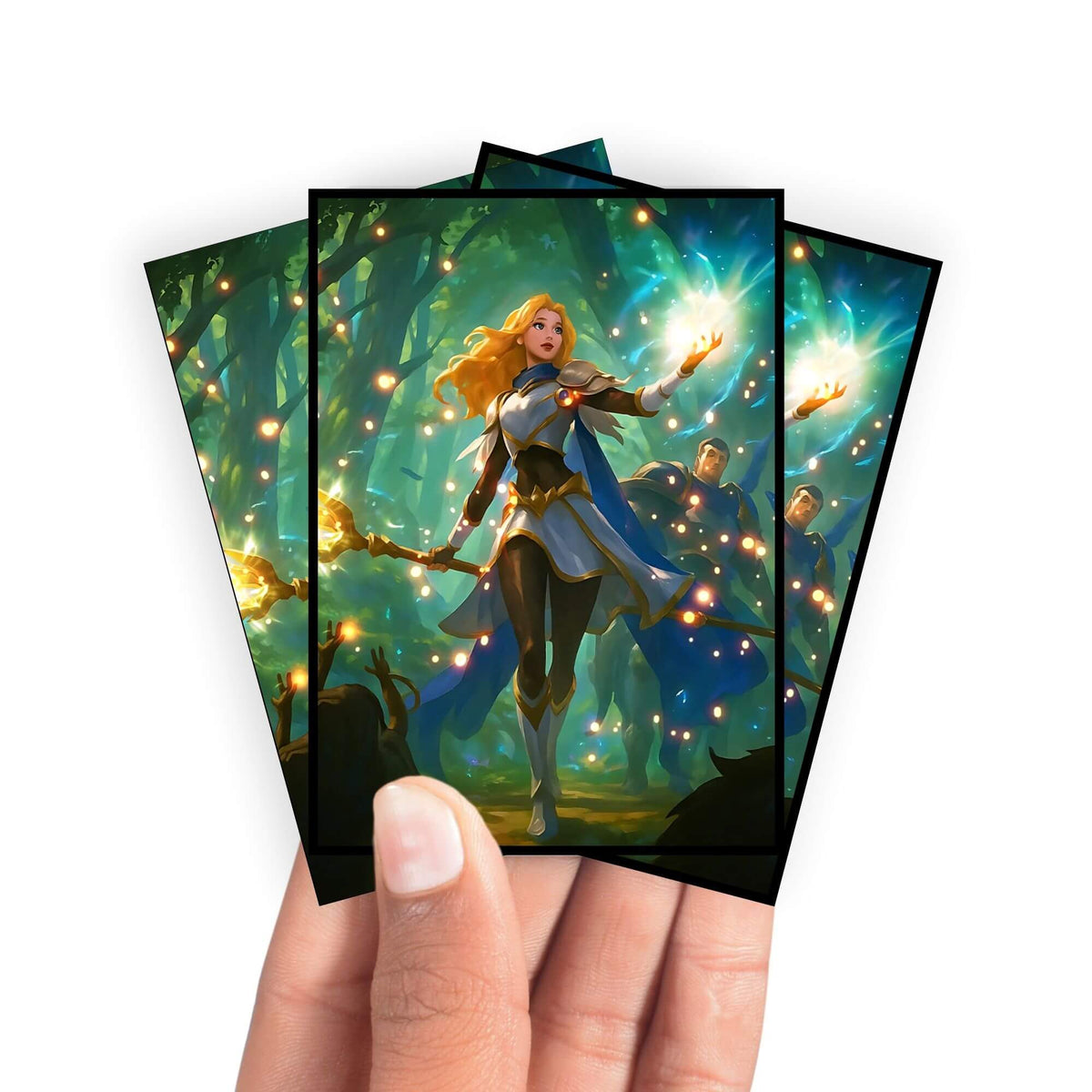 Enhance your cards with our elegant black border card sleeves, featuring a sleek, sophisticated design for a bold, modern aesthetic. From LDB Duel. Perfect for showcasing your collection, these sleeves are printed with our exclusive Lux | League of Legends design. Illumination-anime-yugioh-mtg-pokemon-card-protection-standard-japanese-dragon-shield-LDB-Duel-black