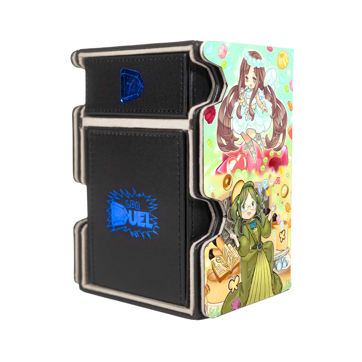 Here is the Right View of the Madolche Archetype Mach 3 Black Deck Box. Petingcessoeur-yugioh-deck-tray-dice-tray-LDB-Duel