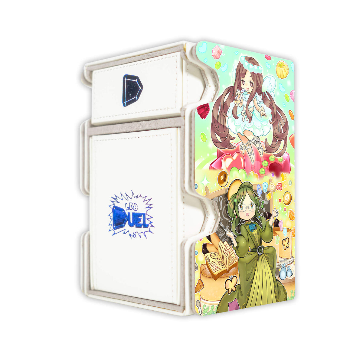 Here is the Right View of the Madolche Archetype Mach 3 White Deck Box. Fresh-Sistart-yugioh-deck-tray-dice-tray-LDB-Duel