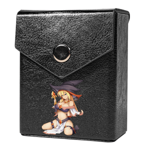 Enhance your TCG storage with the Magician Girl Mach 2 Black deck box, available in options for 60 or 80 single-card sleeves. Sold by LDB Duel. Crafted from durable faux leather, it includes a built-in belt loop, a strong magnetic snap, and showcases our exclusive Magician Girl design—ideal for TCG enthusiasts on the move! Dark-Magician-yugioh-mtg-pokemon-tcg-accessories-card-storage-LDB-Duel-black