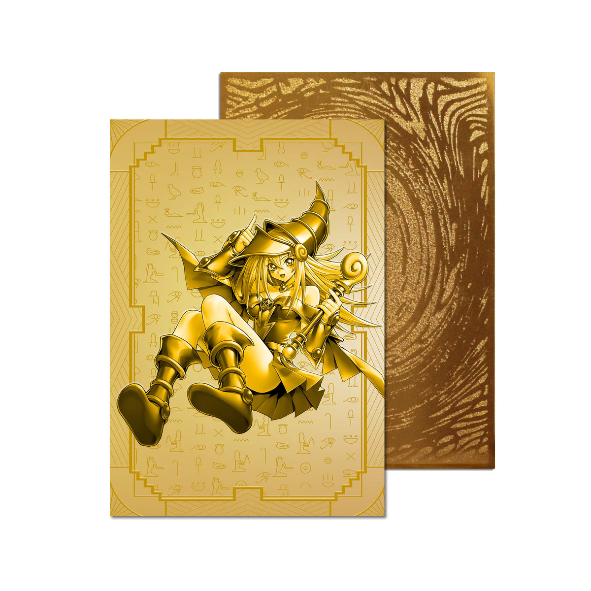 Level up your game with our custom-printed metal orica, featuring exclusive Magician Girl artwork in gold metal. Durable, scratch-resistant, and embossed with the iconic Yu-Gi-Oh! card back, these slim orica cards fit perfectly in card sleeves. Magician-yugioh-mtg-pokemon-metal-card-embossed-design-custom-artwork-duel-accessories-ldb-duel