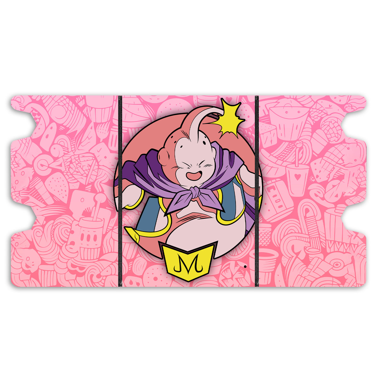 Here is the Full Lid Design of the Majin Buu Mach 3 Black Deck Box. dragonball-yugioh-custom-art-leather-durable-LDB-Duel