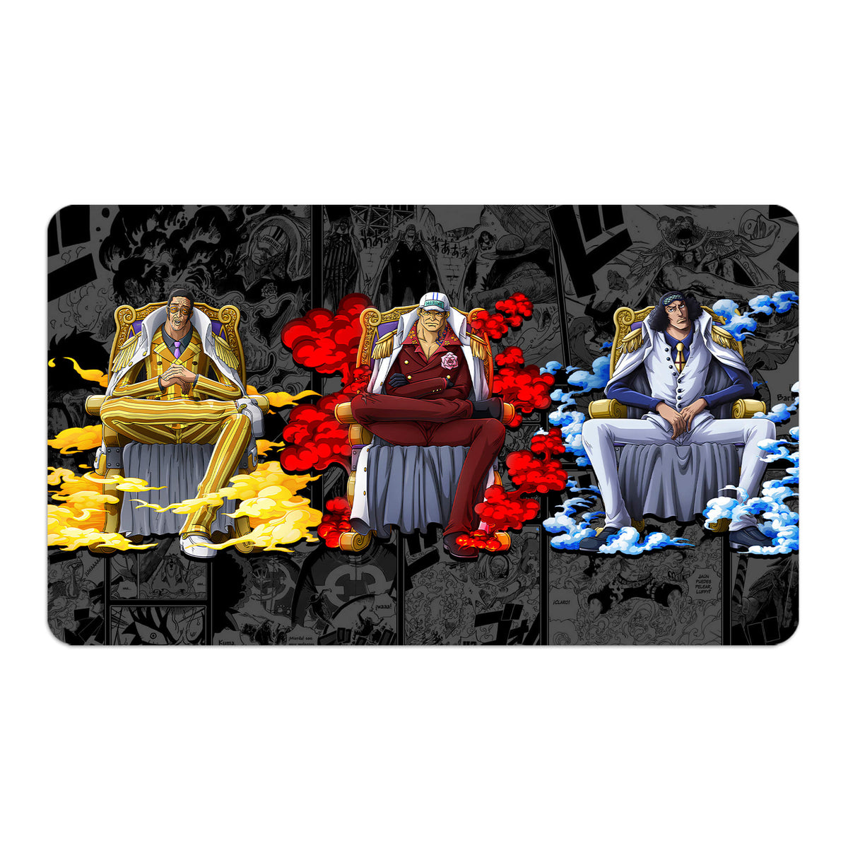 Transform your dueling experience with LDB Duel featuring our exclusive art Marine Admirals playmat! Featuring a soft cloth top for smooth card movement and a durable rubber back for a secure grip, this 24x14 inch mat is machine washable and safe for cards and sleeves. Marineford-onepiece-custom-artwork-premium-durable-rubber-ldb-duel