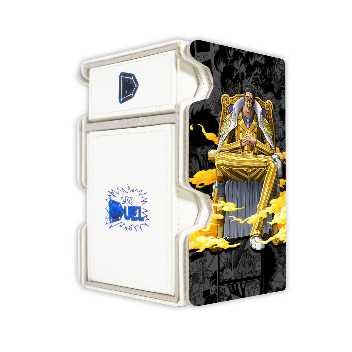 Here is the Right View of the Marine Admirals Mach 3 White Deck Box. Admirals-onepiece-deck-tray-dice-tray-LDB-Duel