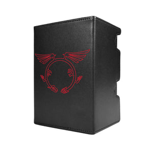 Here's another quality black deck box from LDB Duel featuring our exclusive Mark of the Dragon art. Fits all types of trading card games, including Pokémon, Yu-Gi-Oh! and Magic The Gathering. The perfect card holder for the TCG player safely holds up to 100 double-sleeved cards. EVEN in extra thick sleeves. Comes with a pull-out dice tray. kazejin-yugioh-mtg-pokemon-tcg-accessories-card-storage-LDB-Duel