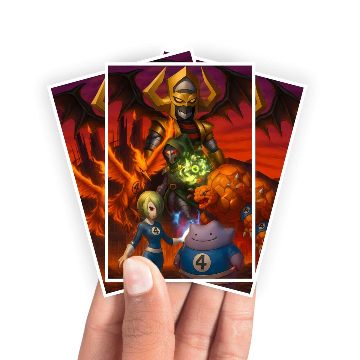 Protect and enhance your cards with our clean and crisp white border card sleeves. Featuring a minimalist design that complements any artwork, these sleeves offer a bright, timeless look. From LDB Duel. Printed with our exclusive Fantastic Four x Pokemon design for a fresh and premium finish. Doom-pokemon-yugioh-mtg-card-protection-standard-japanese-dragon-shield-LDB-Duel-white