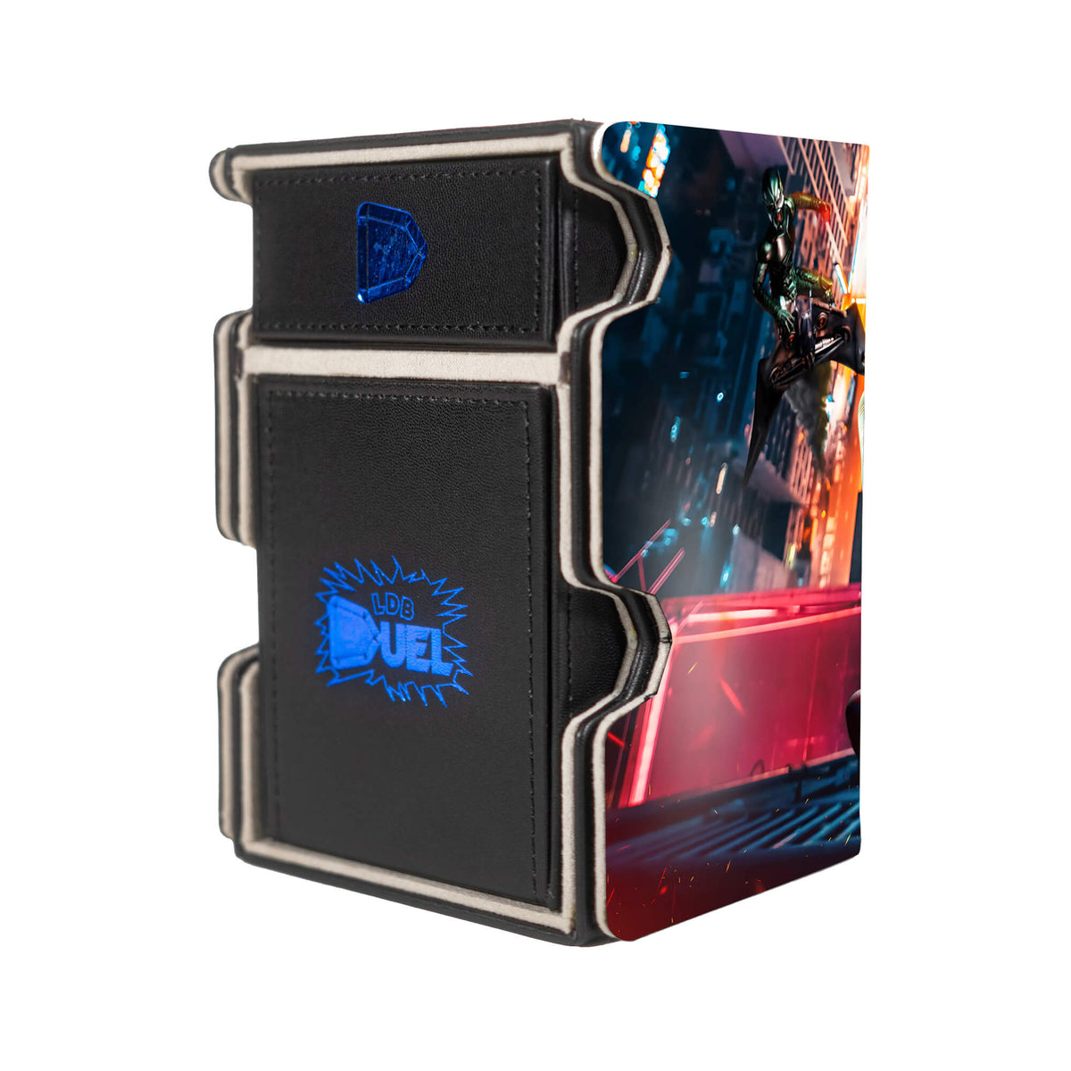 Here is the Right View of the Marvel's Spider-Man Mach 3 Black Deck Box. Web-Up-mtg-deck-tray-dice-tray-LDB-Duel