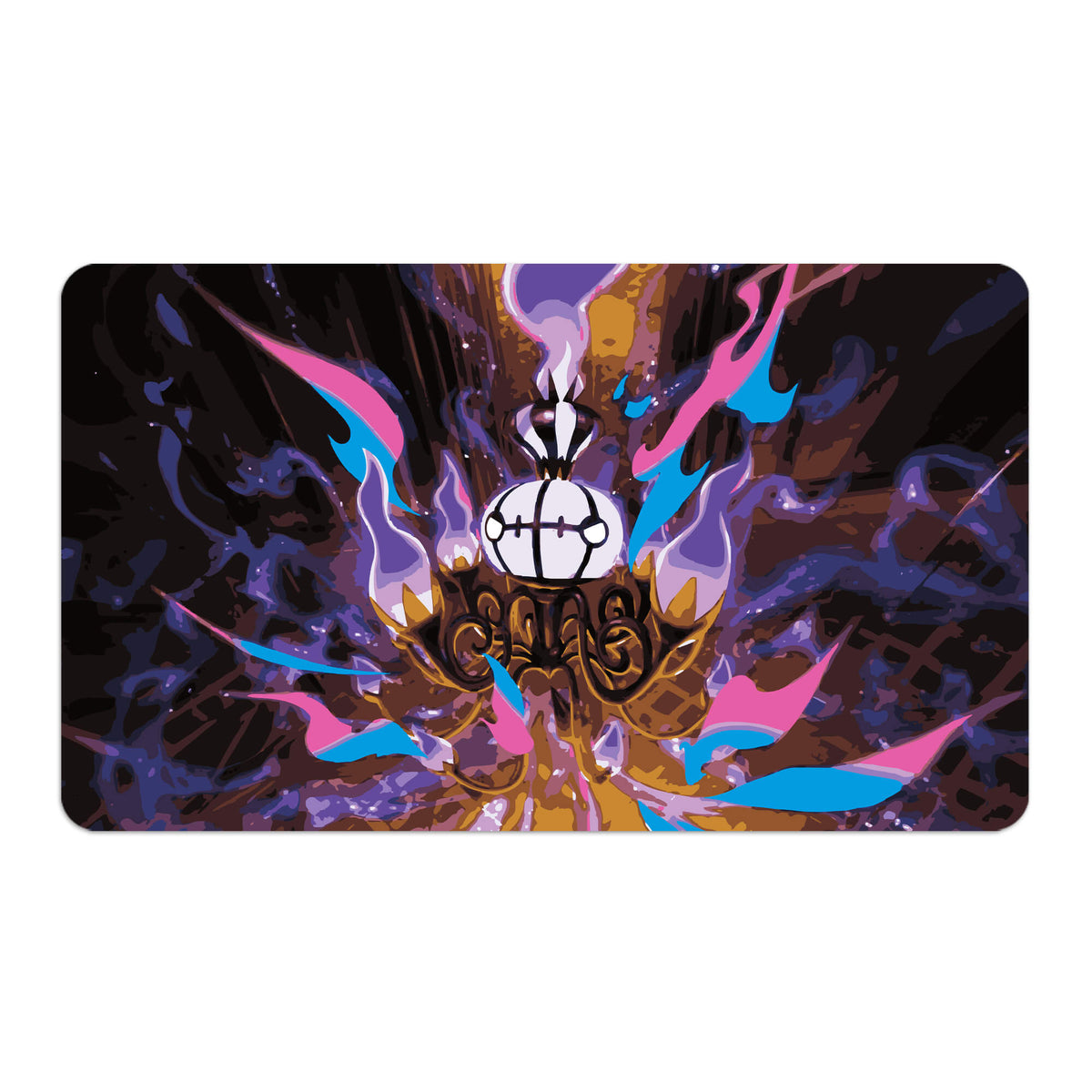 Transform your dueling experience with LDB Duel featuring our exclusive art Mega Chandelure playmat! Featuring a soft cloth top for smooth card movement and a durable rubber back for a secure grip, this 24x14 inch mat is machine washable and safe for cards and sleeves. Chandelure-pokemon-anime-yugioh-mtg-custom-artwork-premium-durable-rubber-ldb-duel