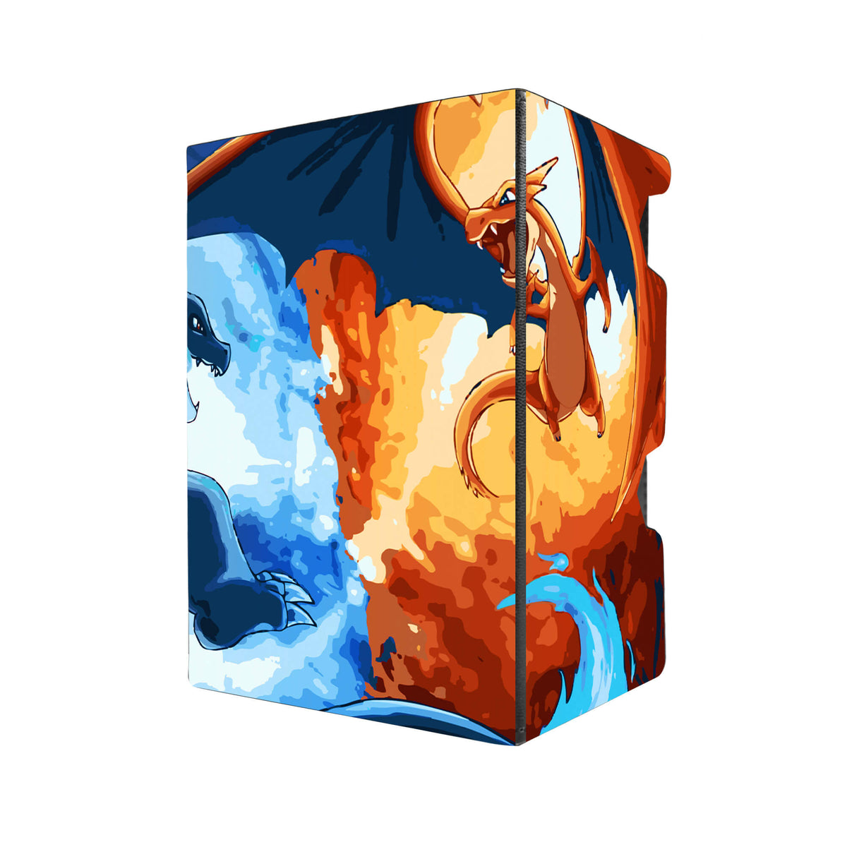 Here's another quality black deck box from LDB Duel featuring our exclusive Mega Charizard X and Y art. Fits all types of trading card games, including Pokémon, Yu-Gi-Oh! and Magic The Gathering. The perfect card holder for the TCG player safely holds up to 100 double-sleeved cards. EVEN in extra thick sleeves. Comes with a pull-out dice tray. Charizard-pokemon-tcg-accessories-card-storage-LDB-Duel