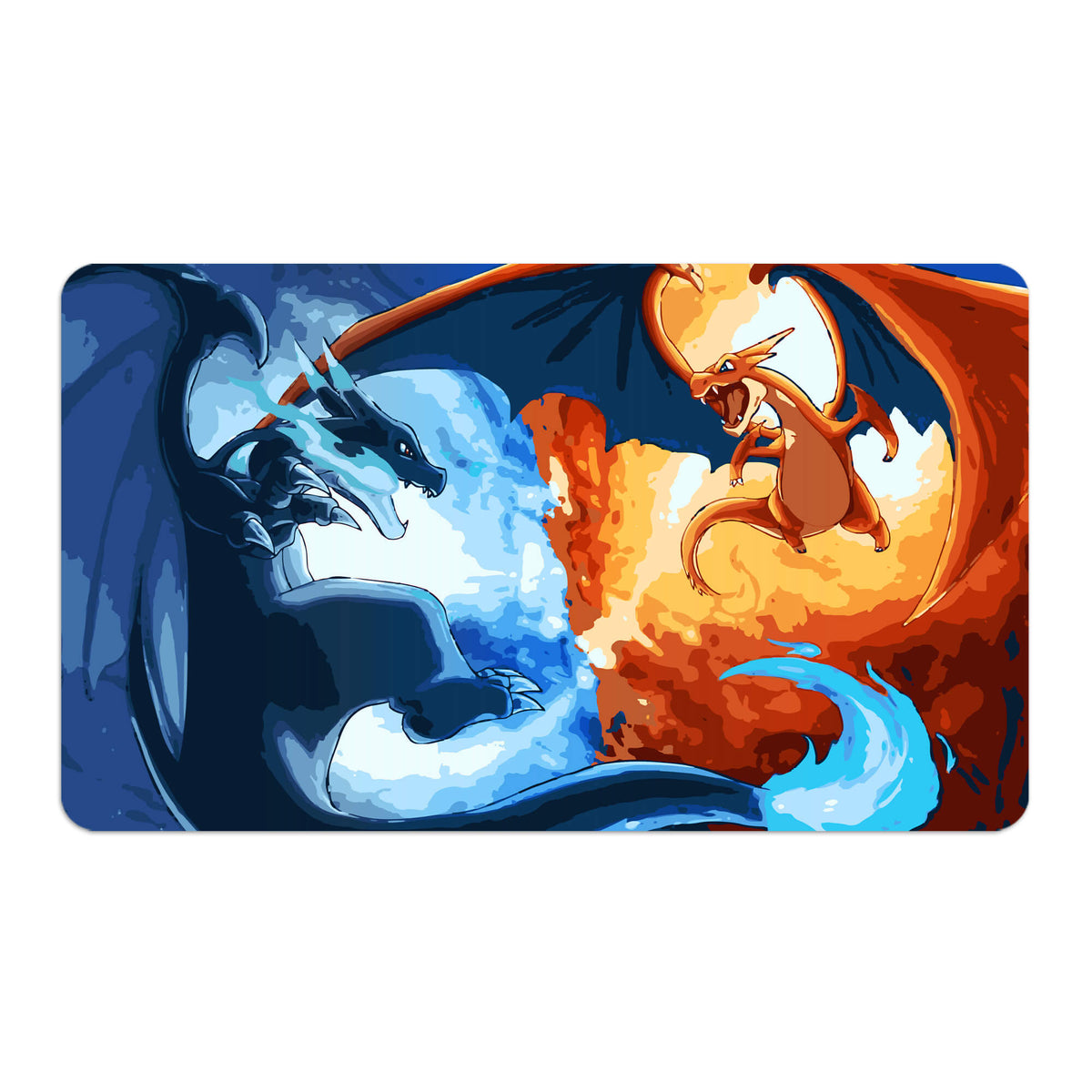 Transform your dueling experience with LDB Duel featuring our exclusive art Mega Charizard X and Y playmat! Featuring a soft cloth top for smooth card movement and a durable rubber back for a secure grip, this 24x14 inch mat is machine washable and safe for cards and sleeves. Charizard-pokemon-anime-yugioh-mtg-custom-artwork-premium-durable-rubber-ldb-duel