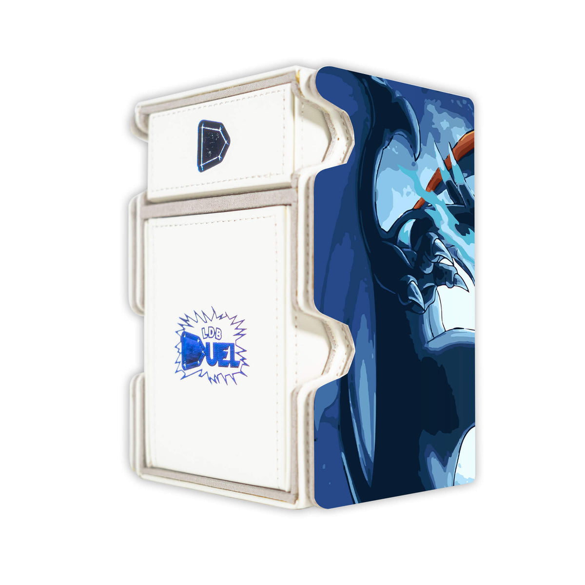 Here is the Right View of the Mega Charizard X and Y Mach 3 White Deck Box. Flamethrower-pokemon-deck-tray-dice-tray-LDB-Duel