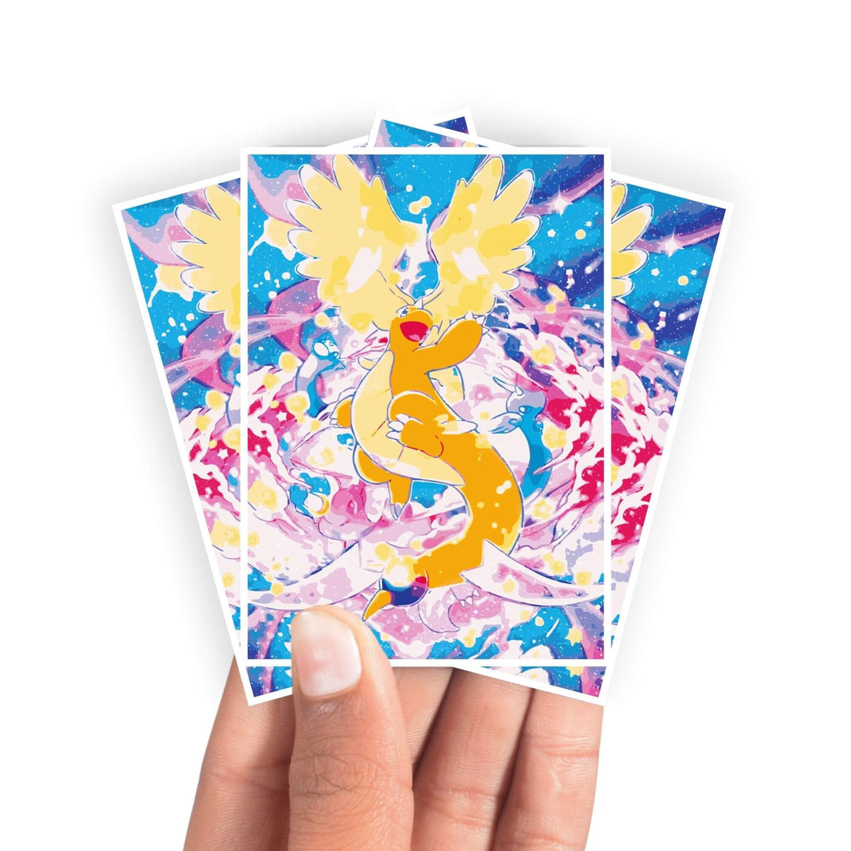 Protect and enhance your cards with our clean and crisp white border card sleeves. Featuring a minimalist design that complements any artwork, these sleeves offer a bright, timeless look. From LDB Duel. Printed with our exclusive Mega Dragonite design for a fresh and premium finish. Dragonair-pokemon-anime-yugioh-mtg-card-protection-standard-japanese-dragon-shield-LDB-Duel-white