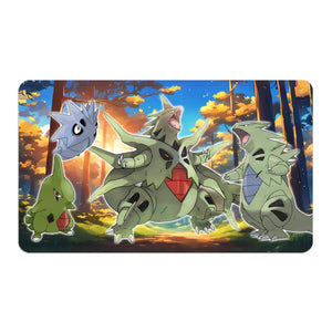 Transform your dueling experience with our exclusive art Mega Tyranitar Evolutions playmat from LDB Duel! Featuring a soft cloth top for smooth card movement and a durable rubber back for a secure grip, this 24x14 inch mat is machine washable and safe for cards and sleeves. Iron-Thorns-pokemon-yugioh-mtg-custom-artwork-premium-durable-rubber-ldb-duel