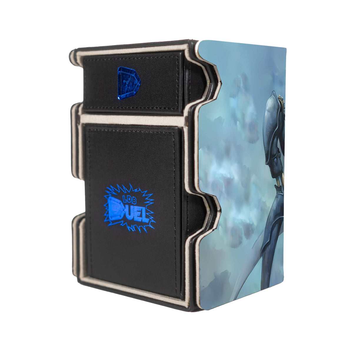 Here is the Right View of the Memnarch Mach 3 Black Deck Box. Artifact-yugioh-deck-tray-dice-tray-LDB-Duel