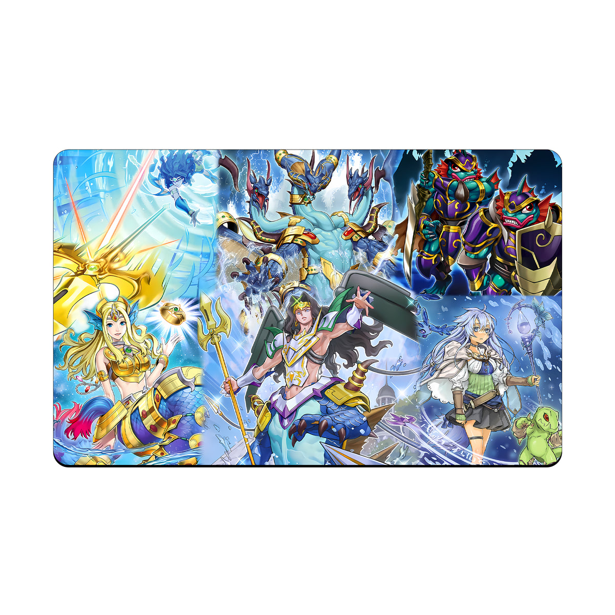 Transform your dueling experience with our original art Mermail Atlantean Archetype playmat! Featuring a soft cloth top for smooth card movement and a durable rubber back for a secure grip, this 24x14 inch mat is machine washable and safe for cards and sleeves. Neptabyss-yugioh-mtg-pokemon-custom-artwork-premium-durable-rubber-ldb-duel
