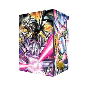 Here's another quality black deck box from LDB Duel featuring our exclusive Metalmorph Archetype art. Fits all types of trading card games, including Pokémon, Yu-Gi-Oh! and Magic The Gathering. The perfect card holder for the TCG player safely holds up to 100 double-sleeved cards. EVEN in extra thick sleeves. Comes with a pull-out dice tray. Metalzoa-yugioh-mtg-pokemon-tcg-accessories-card-storage-LDB-Duel