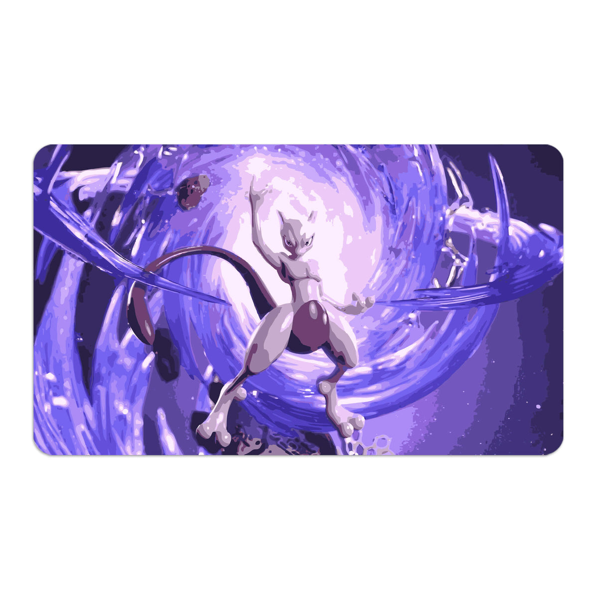Transform your dueling experience with LDB Duel featuring our exclusive art Mewtwo playmat! Featuring a soft cloth top for smooth card movement and a durable rubber back for a secure grip, this 24x14 inch mat is machine washable and safe for cards and sleeves. Legendary-pokemon-anime-yugioh-mtg-custom-artwork-premium-durable-rubber-ldb-duel